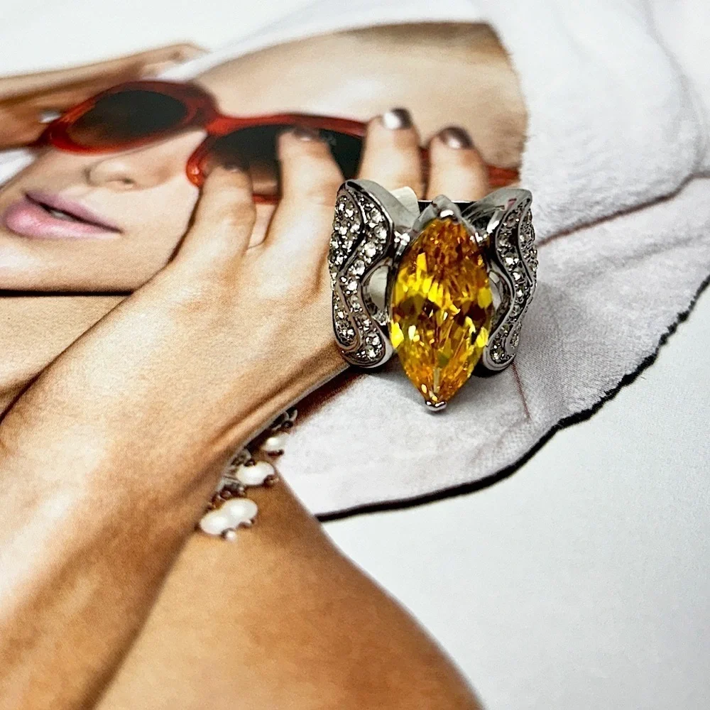 Mela Yellow Stone Fashion Cocktail Statement Ring